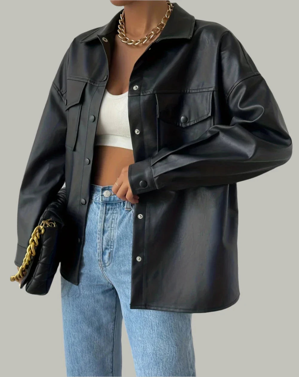 Giacca Moto Donna con Bottoni – Stile Streetwear a Maniche Lunghe