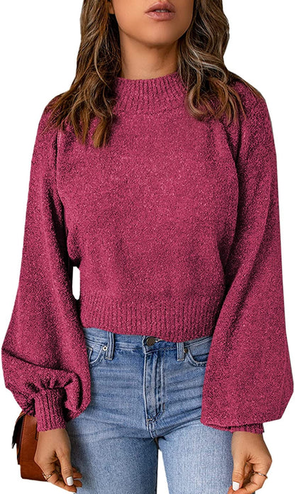 Maglione Casual Donna con Maniche a Lanterna e Spalle Cadenti