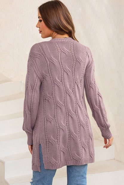 Cardigan Comodo in Maglia Cable con Spacco per uno Stile Informale