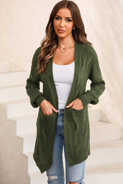 Cardigan Comodo in Maglia Cable con Spacco per uno Stile Informale