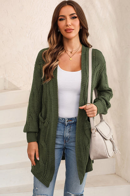 Cardigan Comodo in Maglia Cable con Spacco per uno Stile Informale