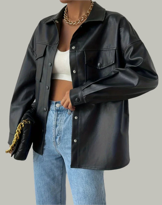 Giacca Moto Donna con Bottoni – Stile Streetwear a Maniche Lunghe