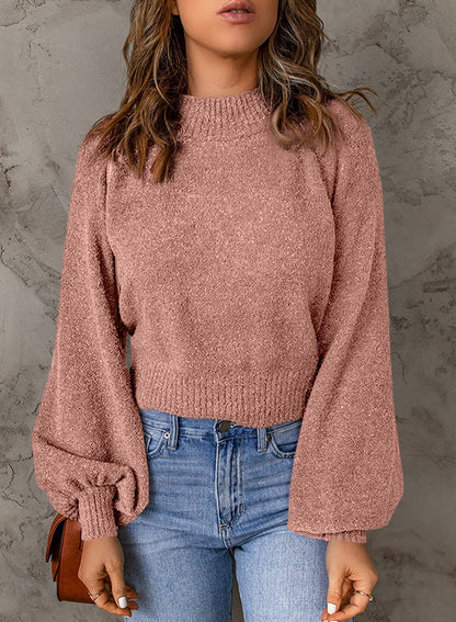 Maglione Casual Donna con Maniche a Lanterna e Spalle Cadenti