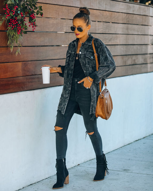 Giacca Shacket in Velluto a Coste Nero per Donna - Stile Consumato con Cintura