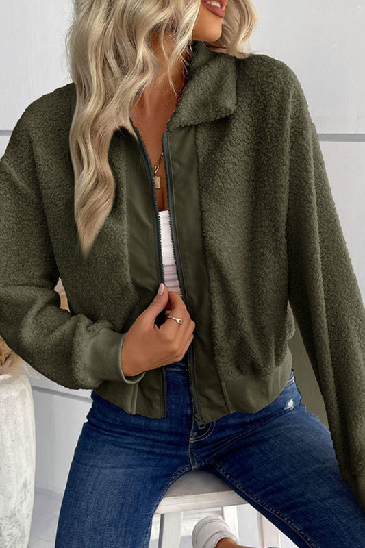 Giacca con Zip e Colletto Sherpa con Tasche