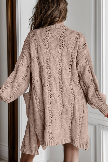 Cardigan Comodo in Maglia Cable con Spacco per uno Stile Informale