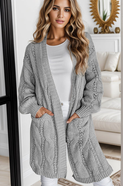 Cardigan Comodo in Maglia Cable con Spacco per uno Stile Informale