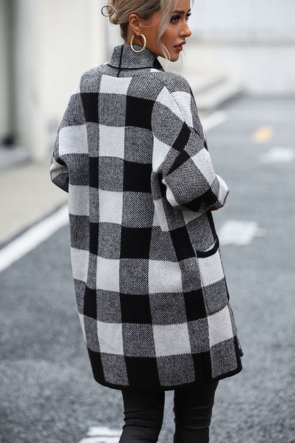 Cardigan a Quadri con Spalle Cadute e Tasca di Luca