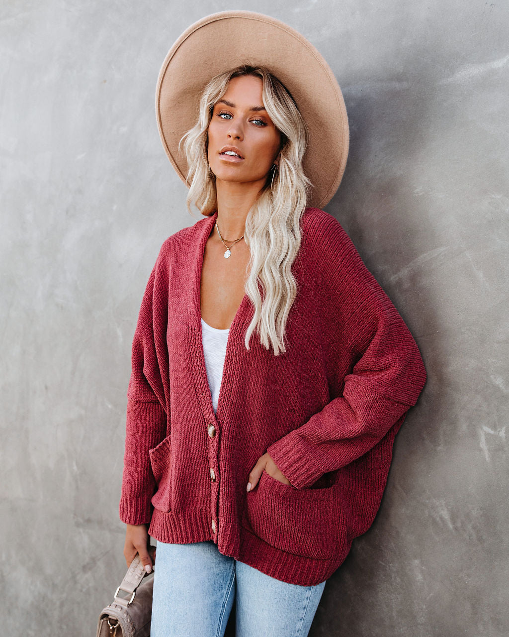 Cardigan con Tasche e Bottoni - Rosa Vintage