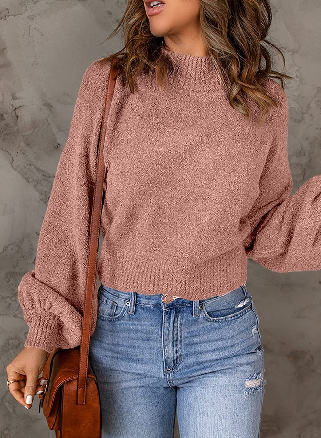 Maglione Casual Donna con Maniche a Lanterna e Spalle Cadenti