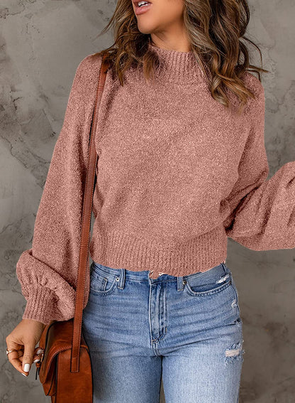 Maglione Casual Donna con Maniche a Lanterna e Spalle Cadenti