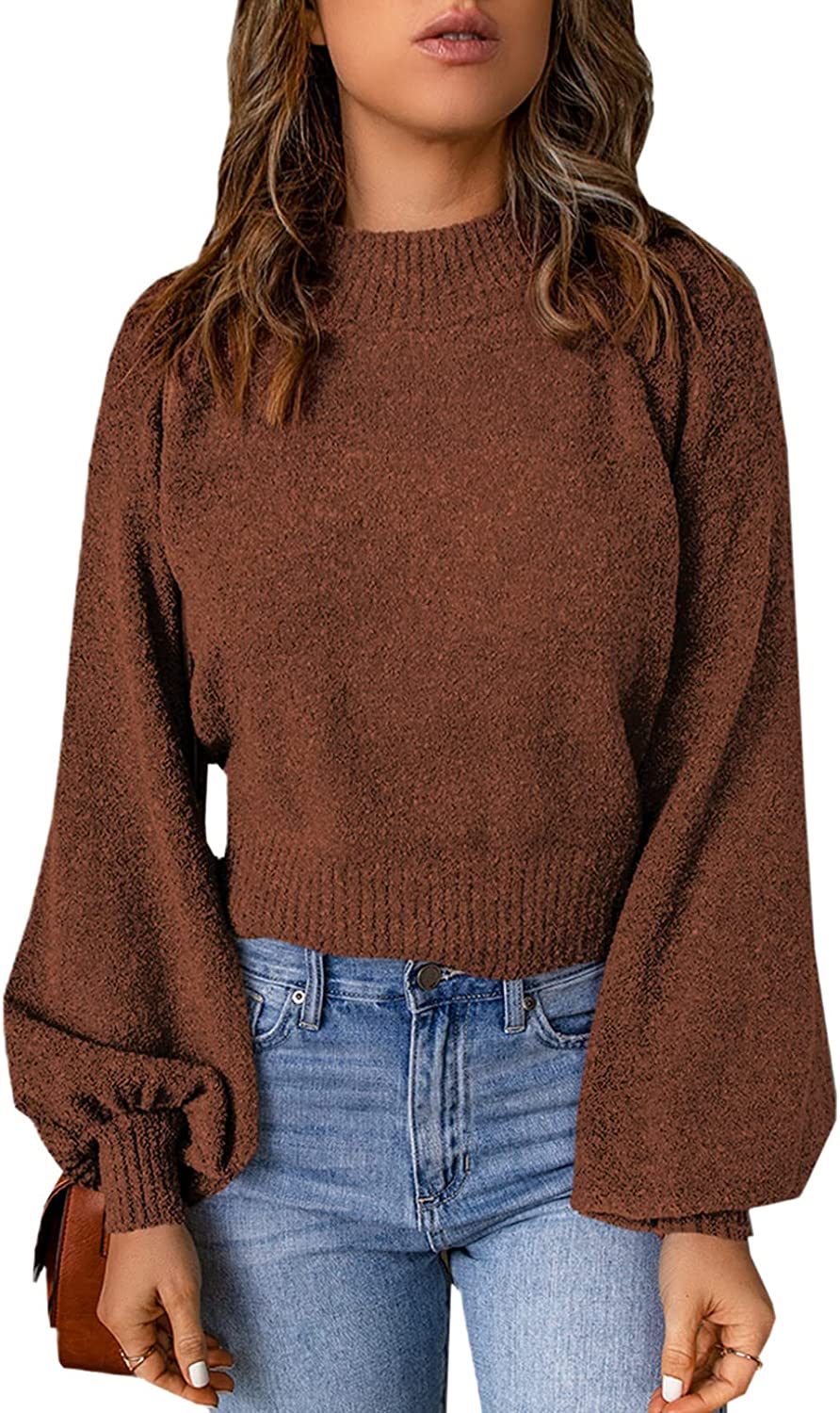 Maglione Casual Donna con Maniche a Lanterna e Spalle Cadenti