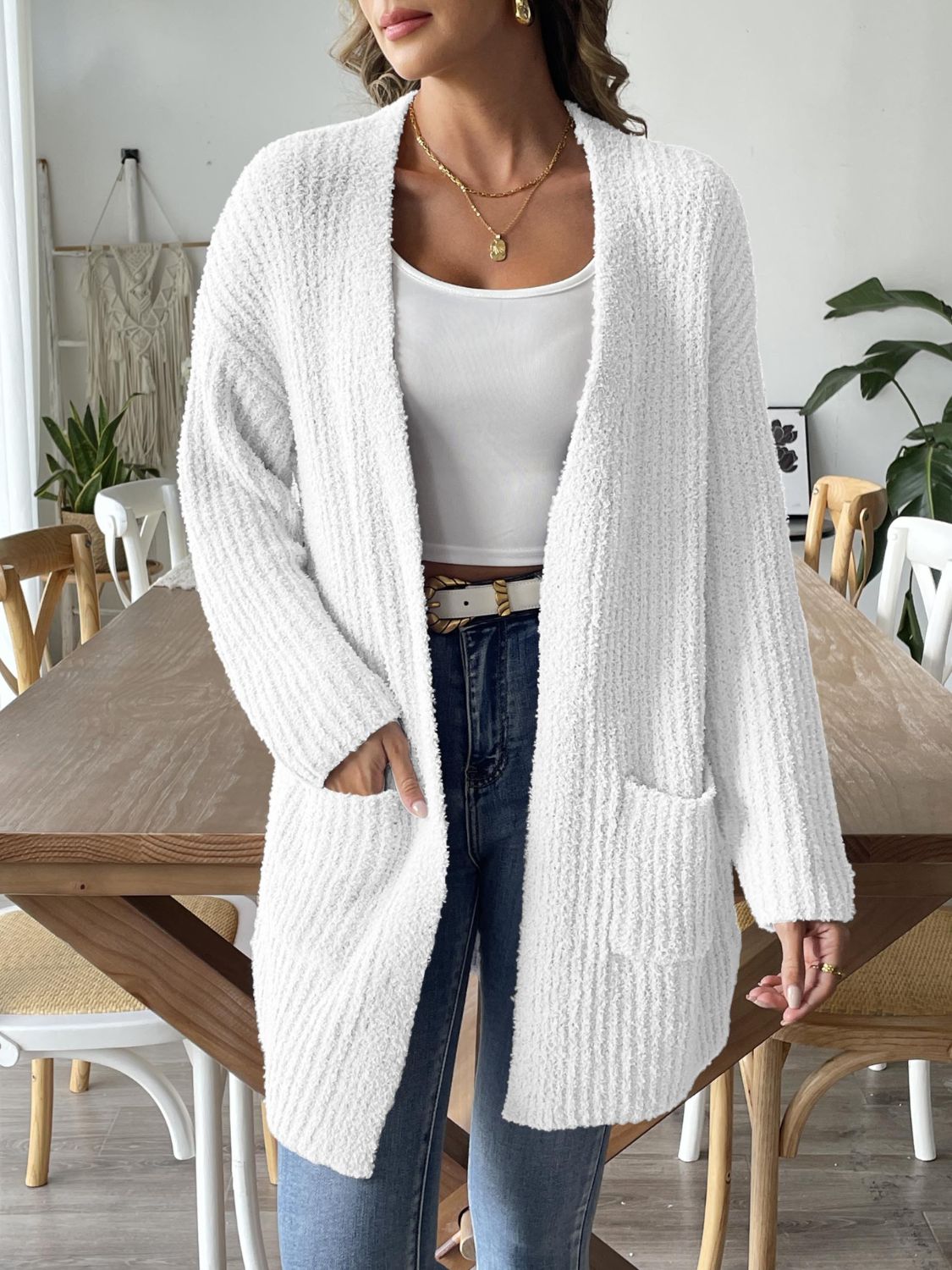 Cardigan Aperto con Dettaglio Nodo - Manica Lunga