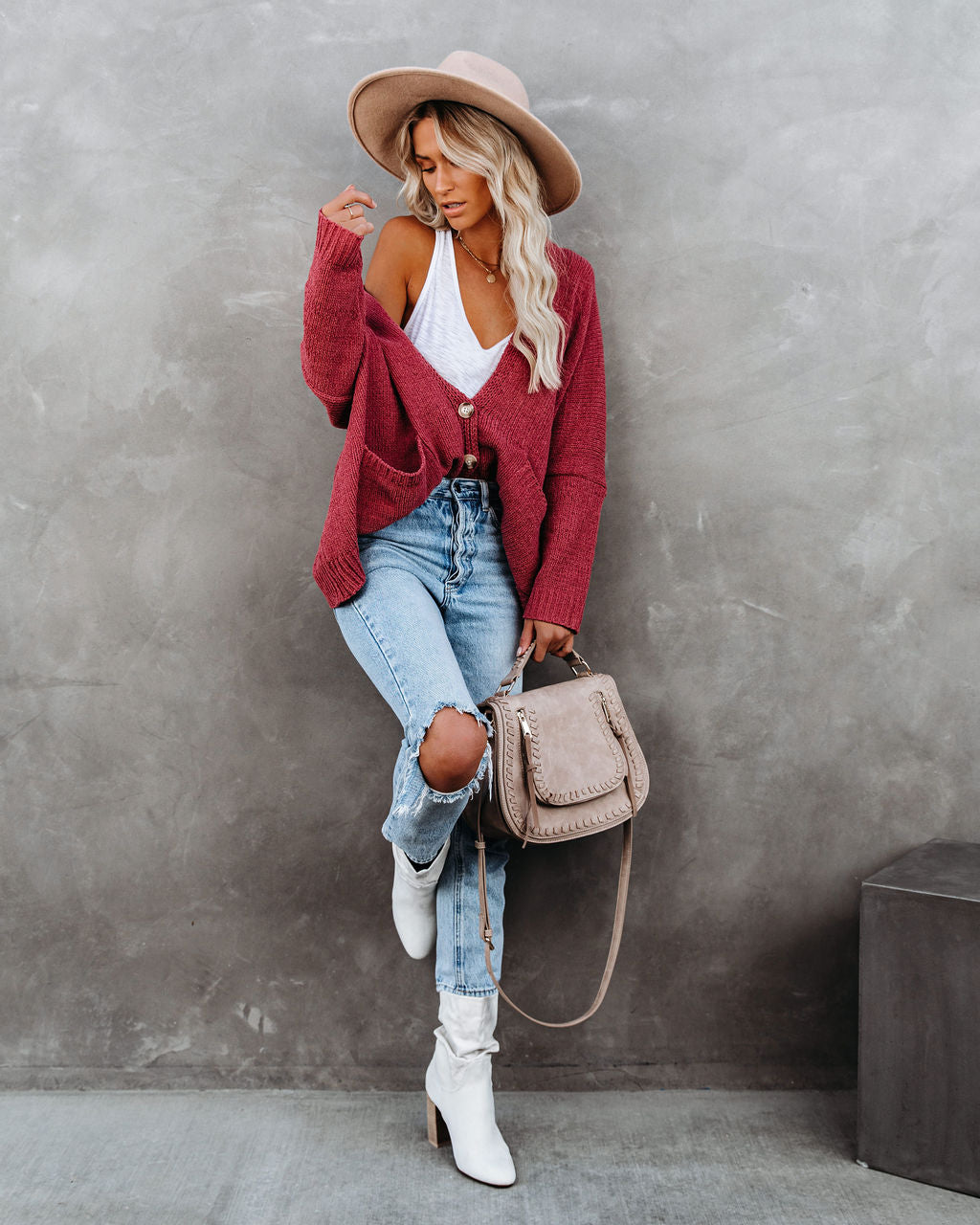 Cardigan con Tasche e Bottoni - Rosa Vintage