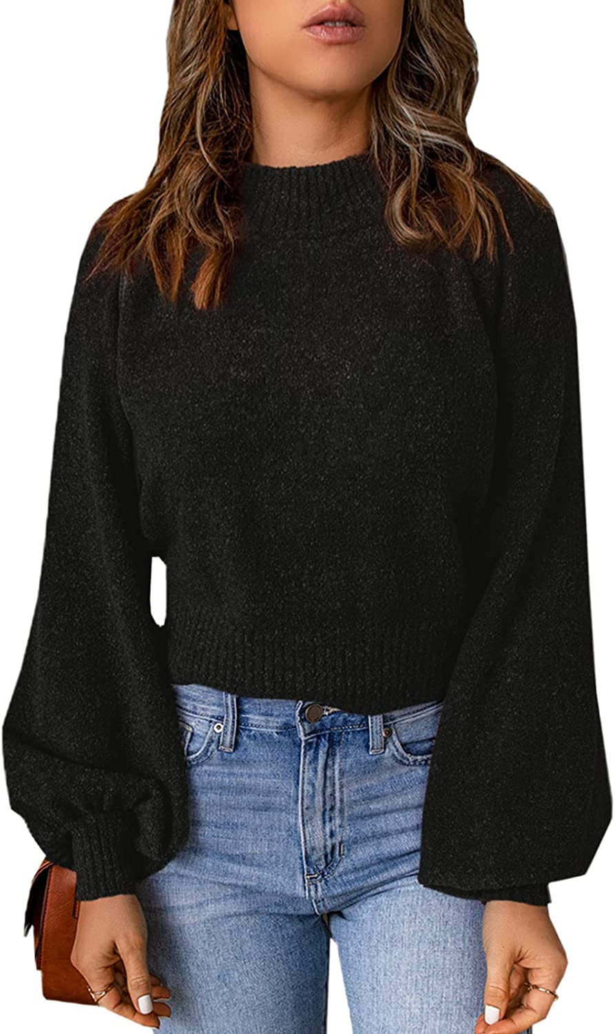 Maglione Casual Donna con Maniche a Lanterna e Spalle Cadenti
