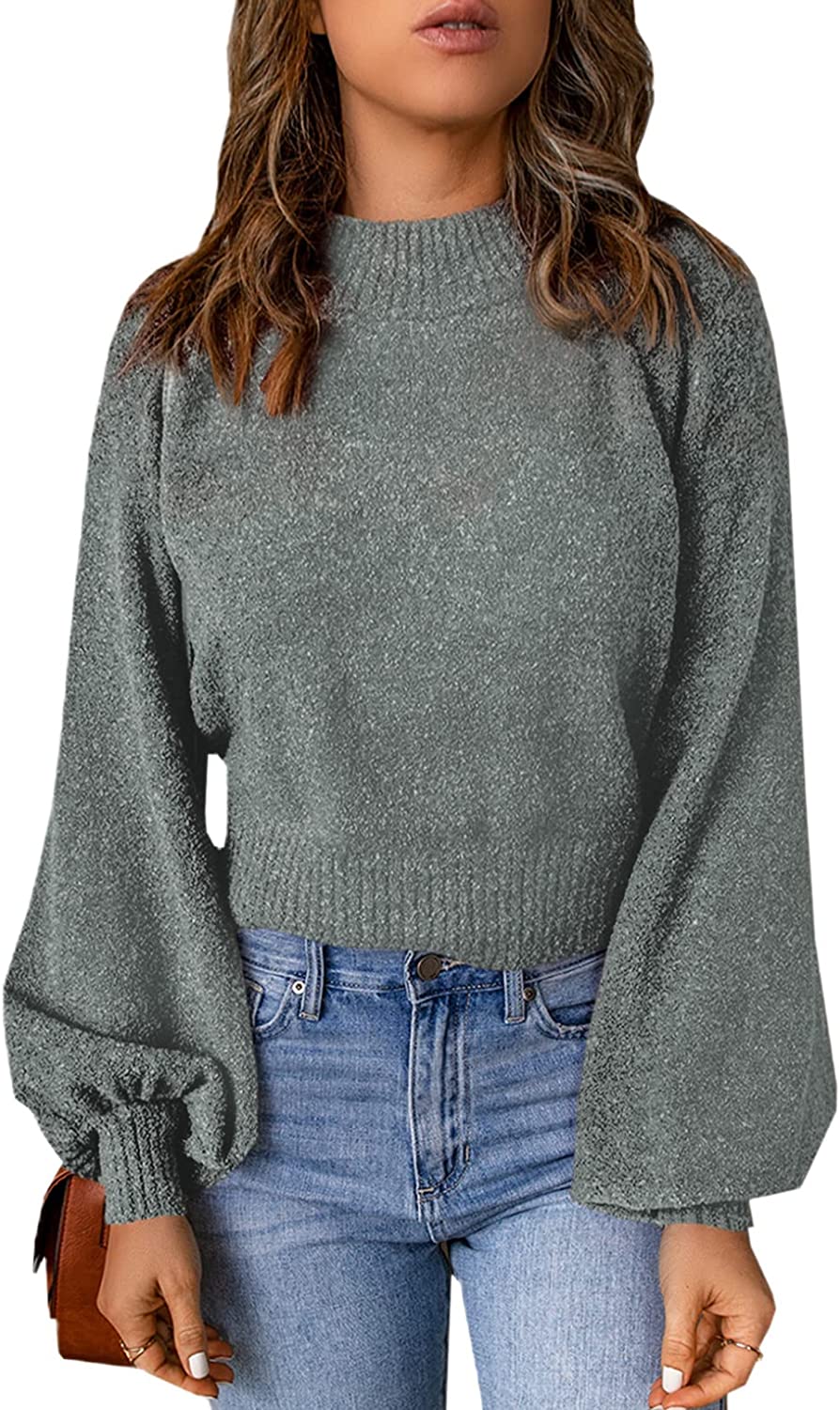 Maglione Casual Donna con Maniche a Lanterna e Spalle Cadenti