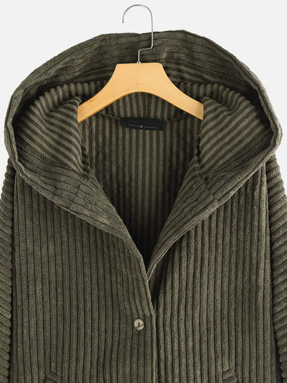 Cappotto Taglia Grande con Cappuccio e Orlo Asimmetrico