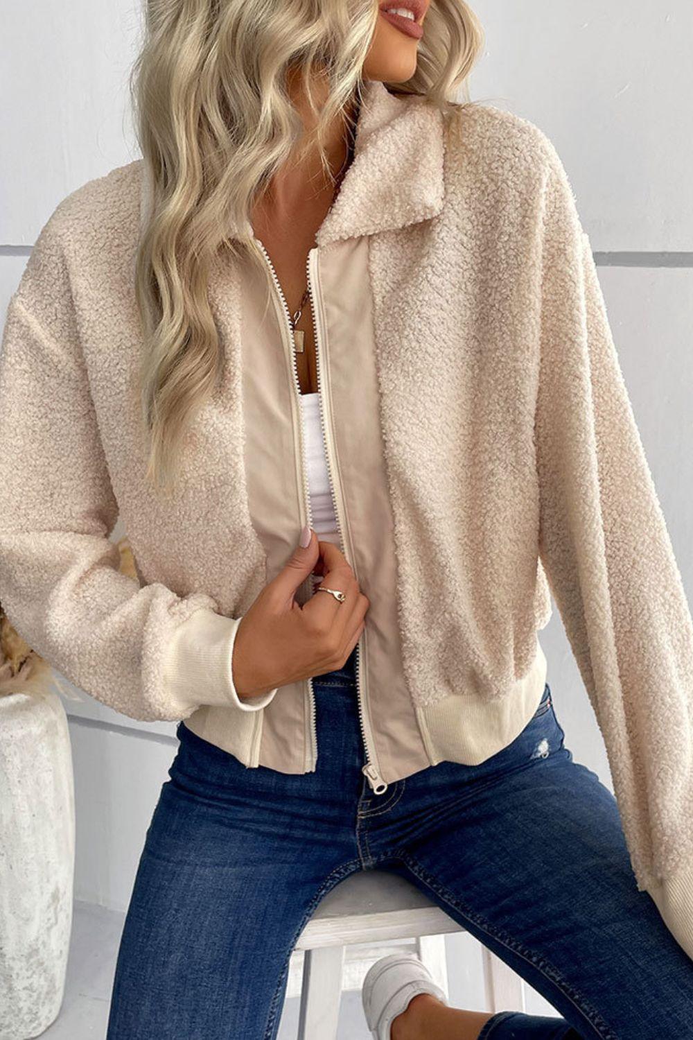 Giacca con Zip e Colletto Sherpa con Tasche
