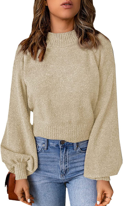 Maglione Casual Donna con Maniche a Lanterna e Spalle Cadenti