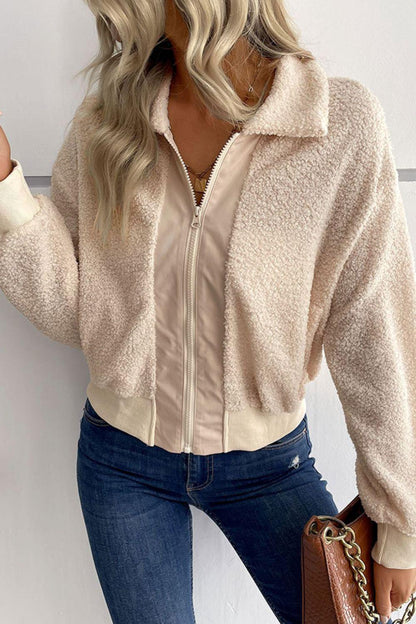 Giacca con Zip e Colletto Sherpa con Tasche