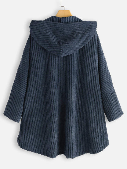 Cappotto Taglia Grande con Cappuccio e Orlo Asimmetrico