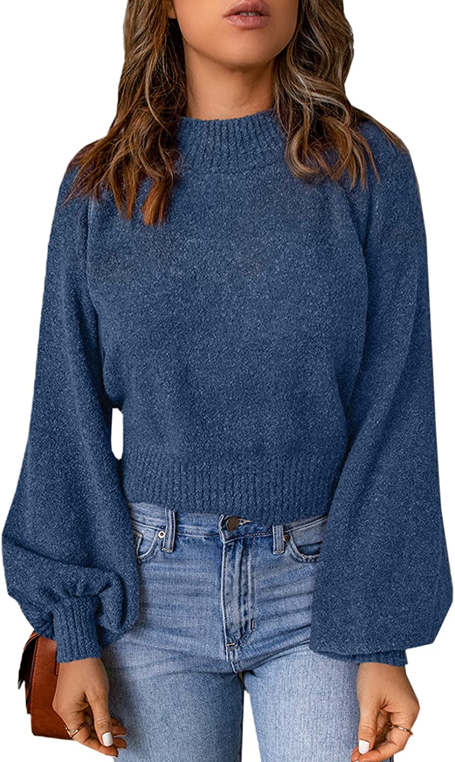 Maglione Casual Donna con Maniche a Lanterna e Spalle Cadenti