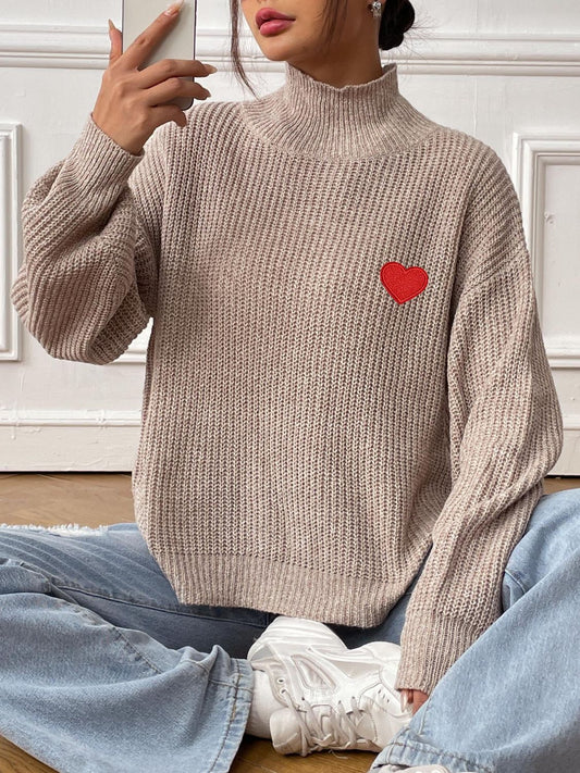 Maglione Dolcevita con Spalle Cadenti e Cuore