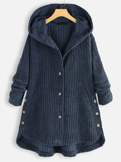 Cappotto Taglia Grande con Cappuccio e Orlo Asimmetrico