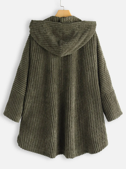 Cappotto Taglia Grande con Cappuccio e Orlo Asimmetrico